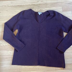 J. Jill Majestic V-Neck‎ Sweater Small Cotton Blend 253681 Purple Drop Shoulder